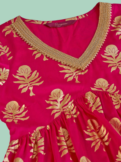 Dhiyona SN Women's Floral Printed Flared Sleeves A-Line Kurta With Trousers & Organza Dupatta