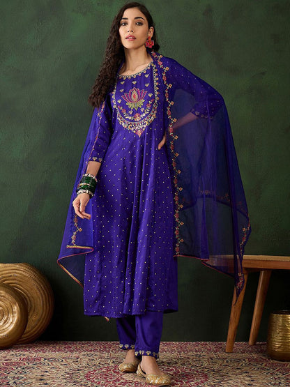 Dhiyona SN Women's Floral Embroidered A Line Kurta & Trouser With Dupatta