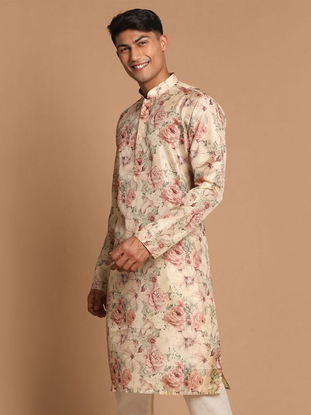 Men's Brown Silk Blend Straight Kurta