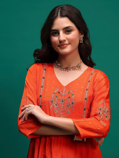 Dhiyona SN Women's Floral Embroidered Kurta with Trousers & Dupatta