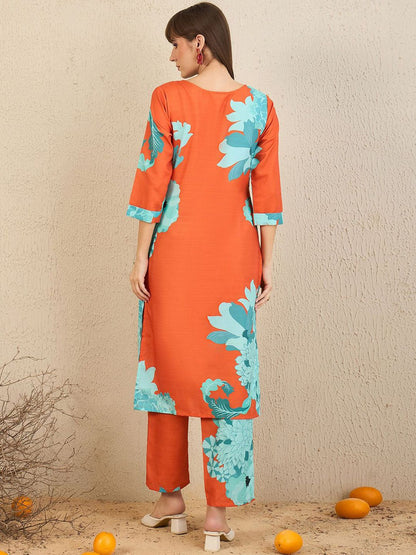 Dhiyona IE Floral Printed Straight Kurta With Trousers