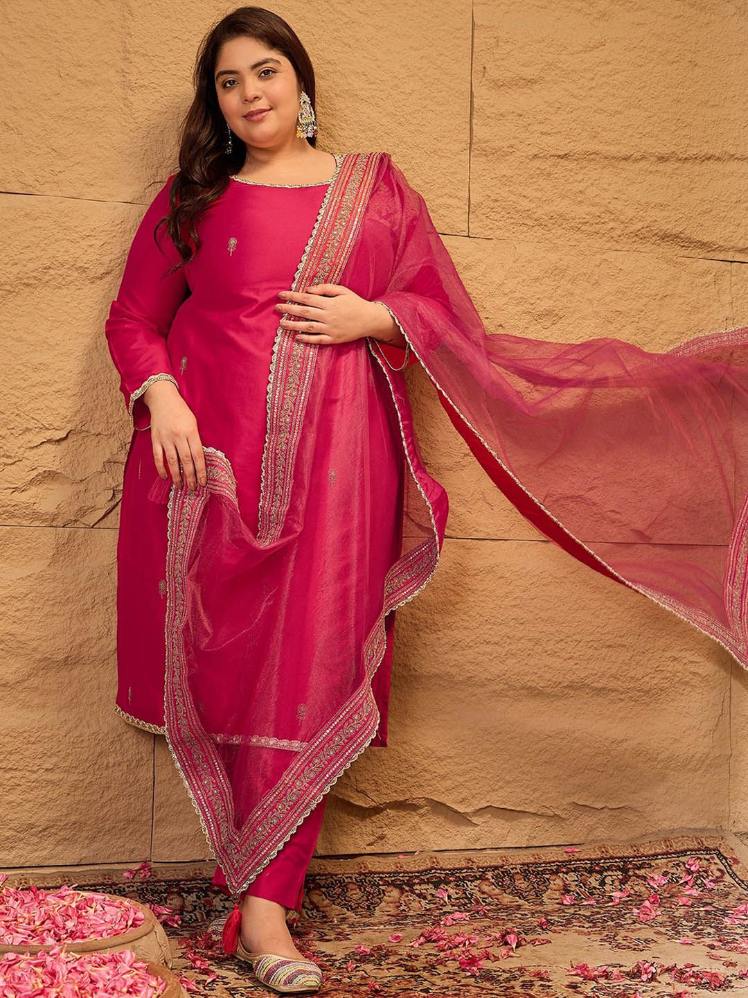 Dhiyona IN Ethnic Motifs Embroidered Straight Kurta with Trousers & Dupatta