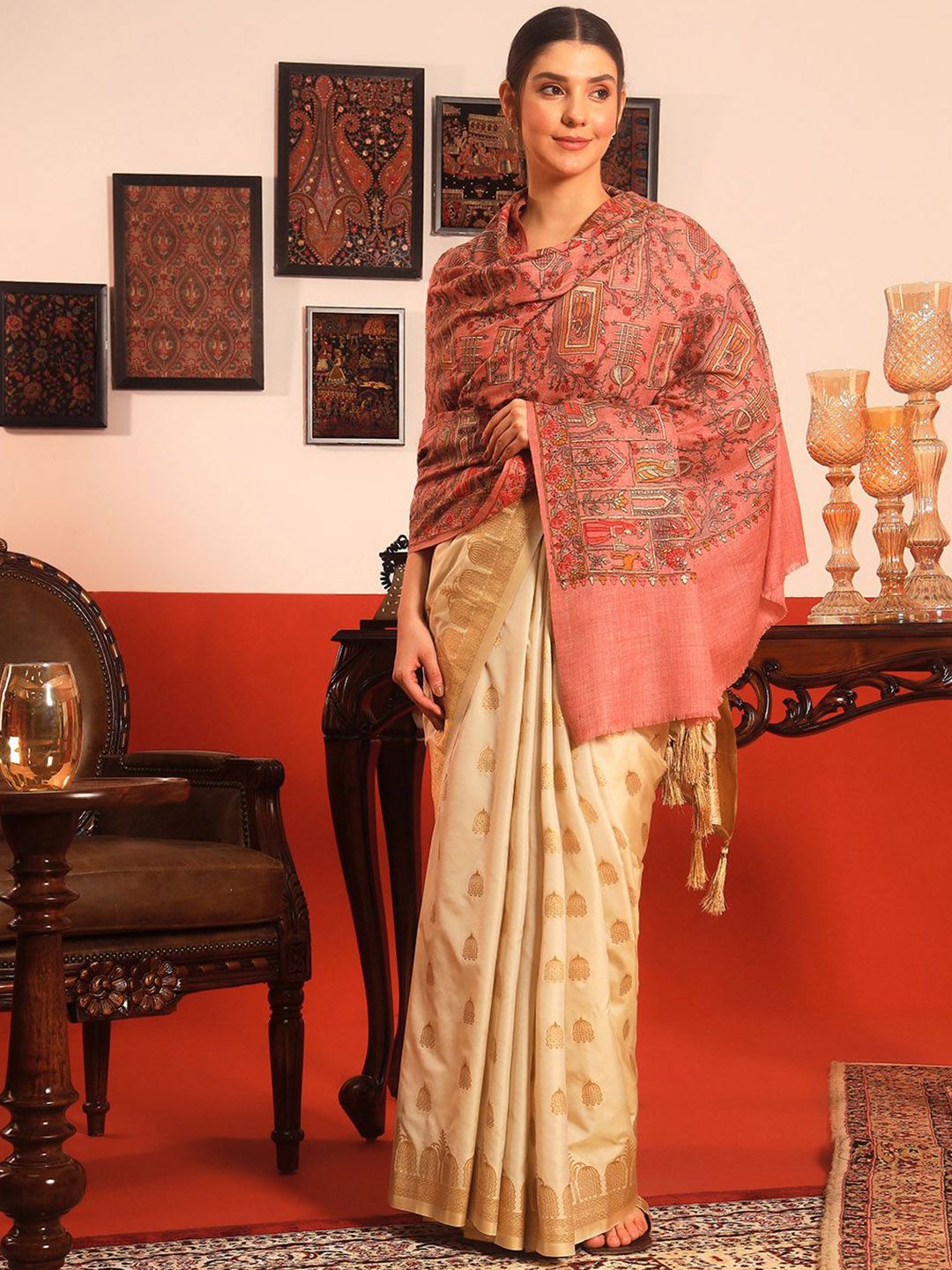 Dhiyona PA Floral Embroidered Pure Wool Shawl