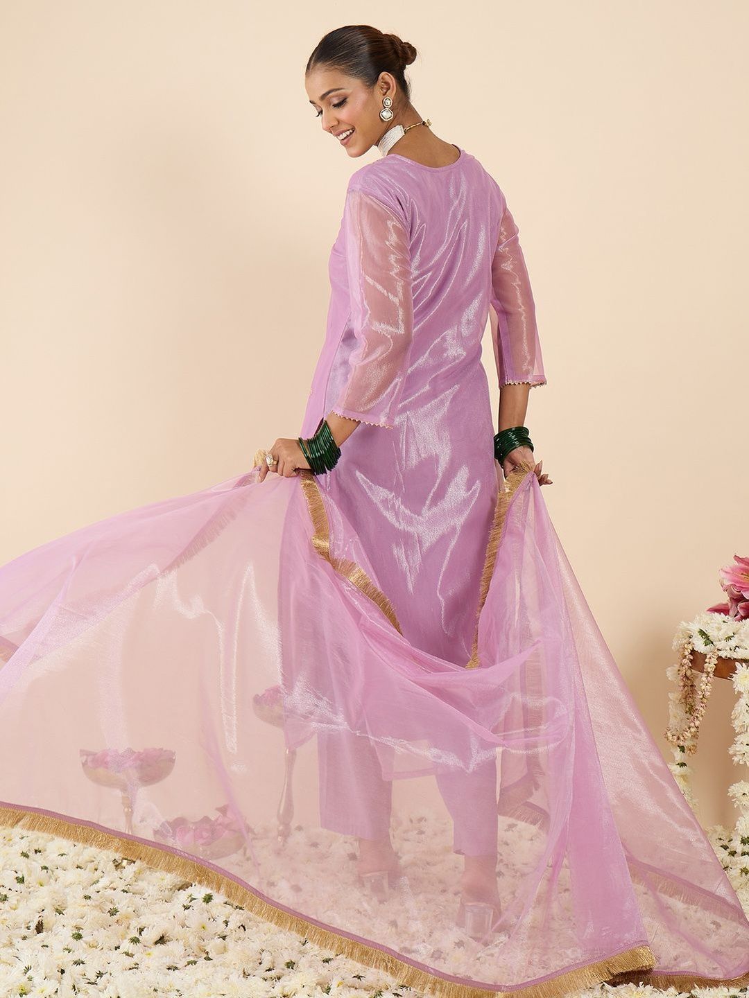 Women Ethnic Motifs Embroidered Regular Kurta with Trousers & With Dupatta