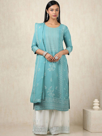 Dhiyona SO Women's Women Printed Regular Sequinned Kurta with Palazzos & With Dupatta