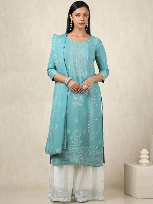 Dhiyona SO Women's Women Printed Regular Sequinned Kurta with Palazzos & With Dupatta