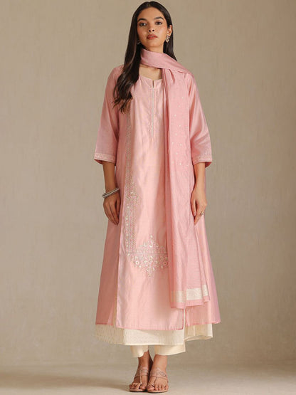 Dhiyona SO Women's Women Ethnic Motif Embroidered Zari Kurta with Trousers & Dupatta