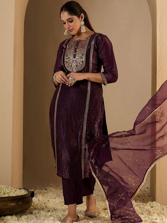 Women Ethnic Motifs Embroidered Regular Kurta with Trousers & With Dupatta