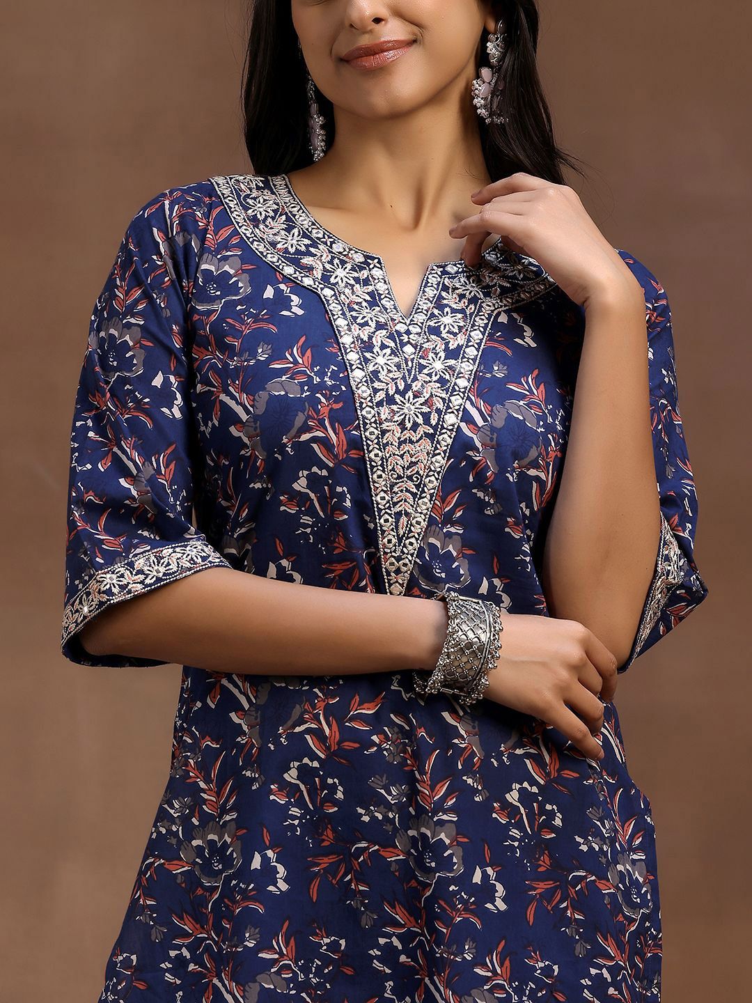 Dhiyona LB Women's Floral Printed Pure Cotton Straight Kurta With Trouser & Dupatta