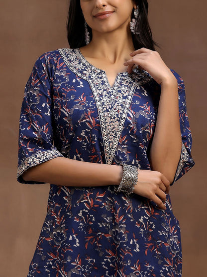 Dhiyona LB Women's Floral Printed Pure Cotton Straight Kurta With Trouser & Dupatta