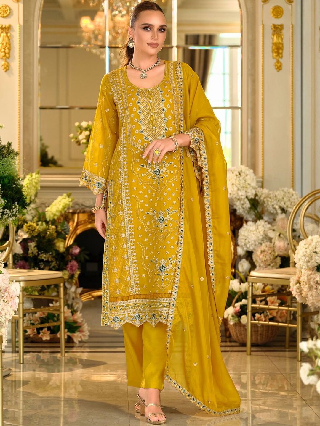 Women Ethnic Motifs Embroidered Kurta with Trousers & Dupatta