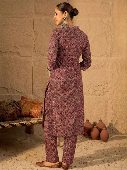 Dhiyona IE Printed Pure Cotton V-Neck Tunic With Trouser