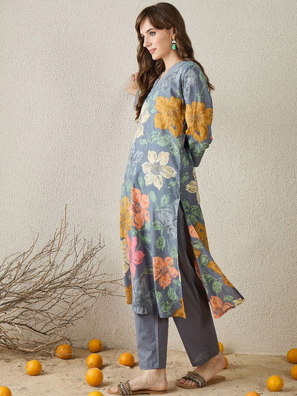 Dhiyona IE Printed V-Neck Pure Cotton Tunic With Trouser