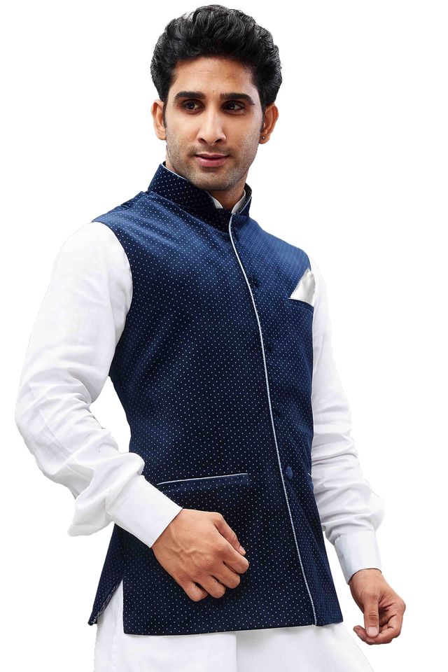 Men's Blue Velvet Straight Nehru Jacket