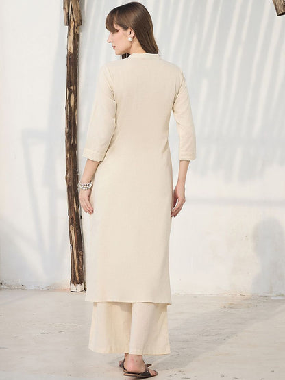 Dhiyona IE Floral Printed Pure Cotton Mandarin Collar Tunic With Trousers