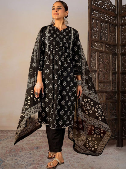 Women Ethnic Motifs Printed Regular Pure Cotton Kurta with Trousers & With Dupatta