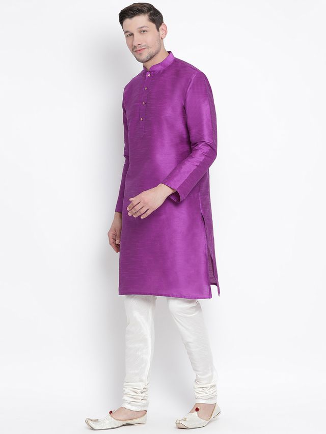 Men's Purple Silk Blend Straight Kurta Pyjama Set