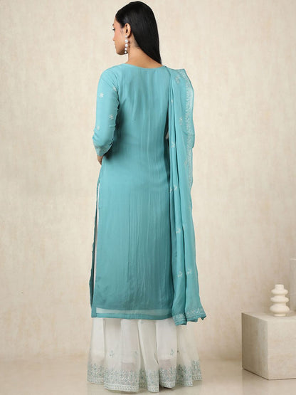 Dhiyona SO Women's Women Printed Regular Sequinned Kurta with Palazzos & With Dupatta