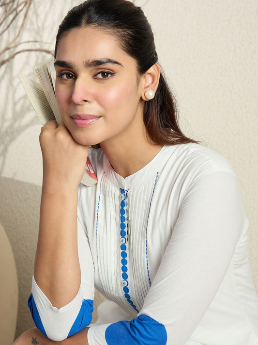 Dhiyona IE Printed Pure Cotton Mandarin Collar Neck Top With Trousers Co-Ords