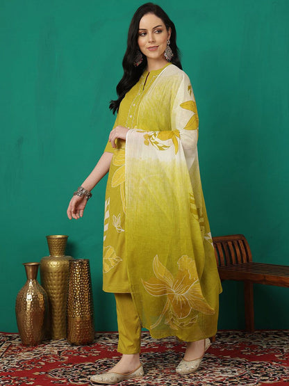 Dhiyona SN Women's Printed Pure Cotton Straight Kurta & Trouser With Dupatta