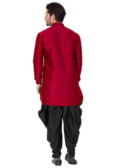 Men's Maroon Silk Blend Pathani Kurta and Dhoti Set