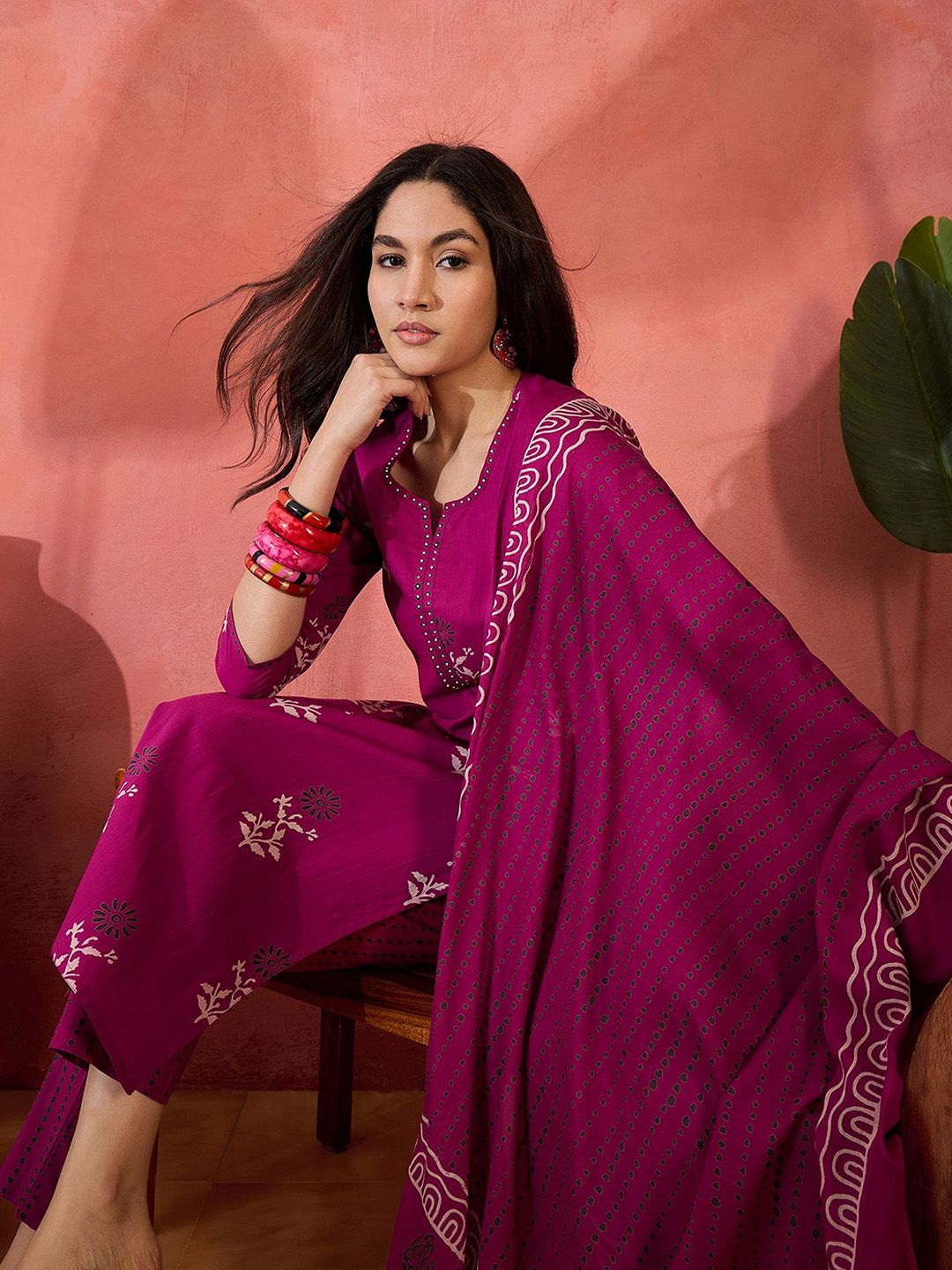 Dhiyona SN Women's Floral Printed Pure Cotton Kurta & Trousers With Dupatta