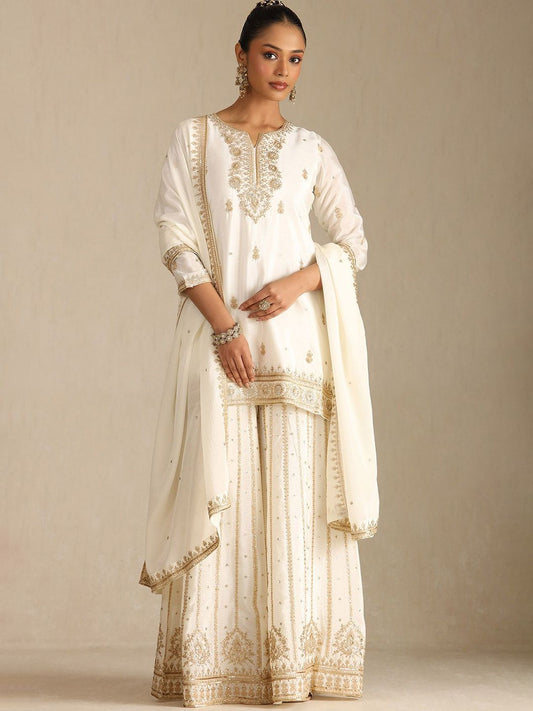 Dhiyona SO Women's Women Ethnic Motifs Embroidered Kurta with Palazzo & Dupatta