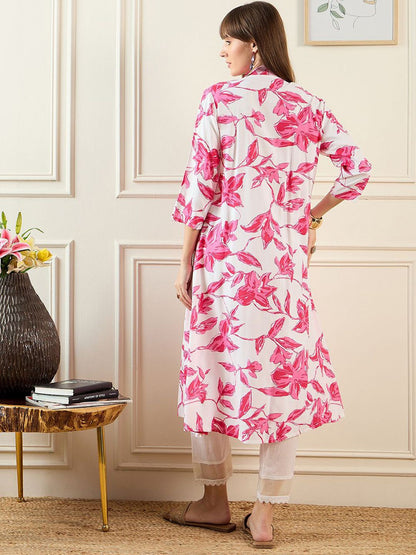 Dhiyona IE Floral Printed Pleated A-Line Kurta