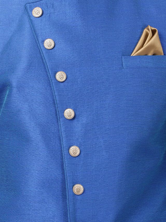 Men's Blue Silk Blend Straight Sherwani Set