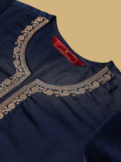 Dhiyona PD Women Floral Embroidered Notch-Neck Straight Kurta With Palazzos And Dupatta
