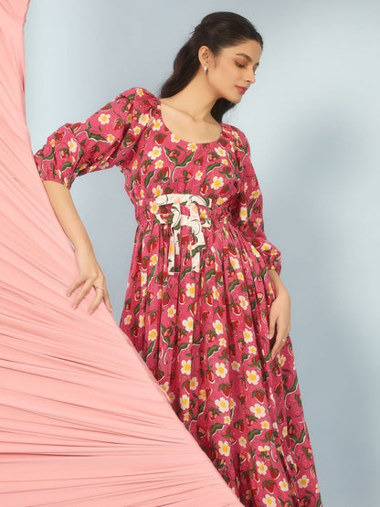 Dhiyona AY Women's Printed Cotton Fit & Flared Ethnic Dresses