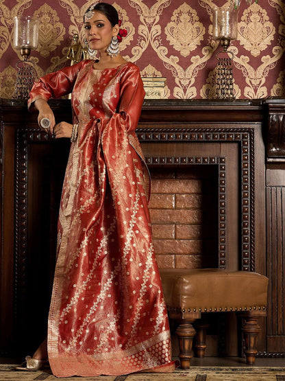 Dhiyona IE Ethnic Motifs Woven Design Zari Straight Kurta With Trousers & Dupatta