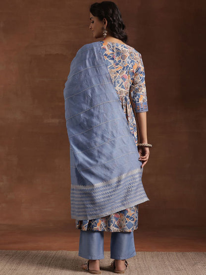 Dhiyona LB Women's Abstract Printed Pleated Anarkali Kurta With Trouser & Dupatta
