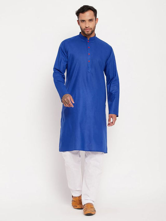 Men's Blue Cotton Straight Kurta Pyjama Set