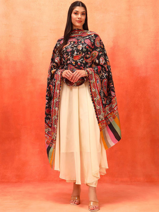 Dhiyona PA Naqqashi Pure Wool Kalamkari Paisley Embroidered Shawl