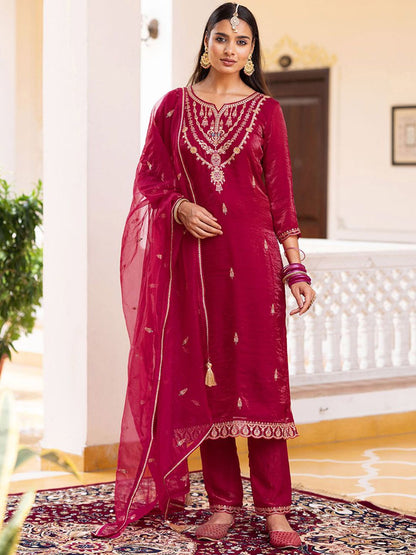Dhiyona CH Women Ethnic Motifs Embroidered Kurta with Trousers & Dupatta