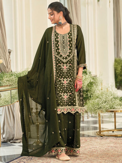 Women Ethnic Motifs Embroidered Kurta with Palazzo & Dupatta