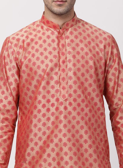 Men's Pink Cotton Blend Straight Kurta Pyjama Set