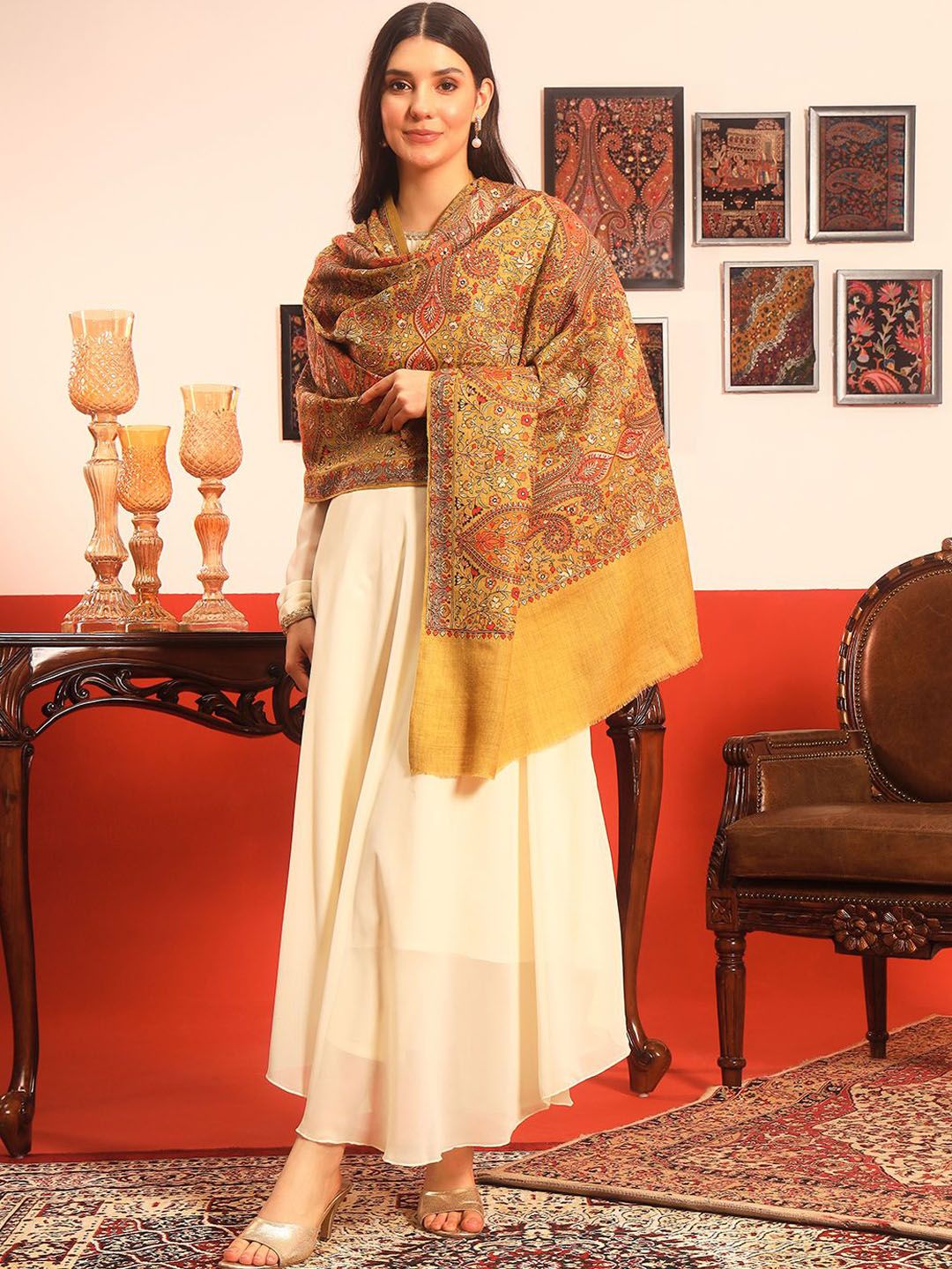 Dhiyona PA Paisley Embroidered Mahnoor Pure Wool Shawl