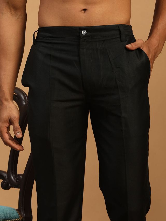 Men's Black Silk Blend Regular Sherwani Set