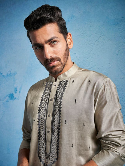Men's Chiku Silk Blend Straight Kurta
