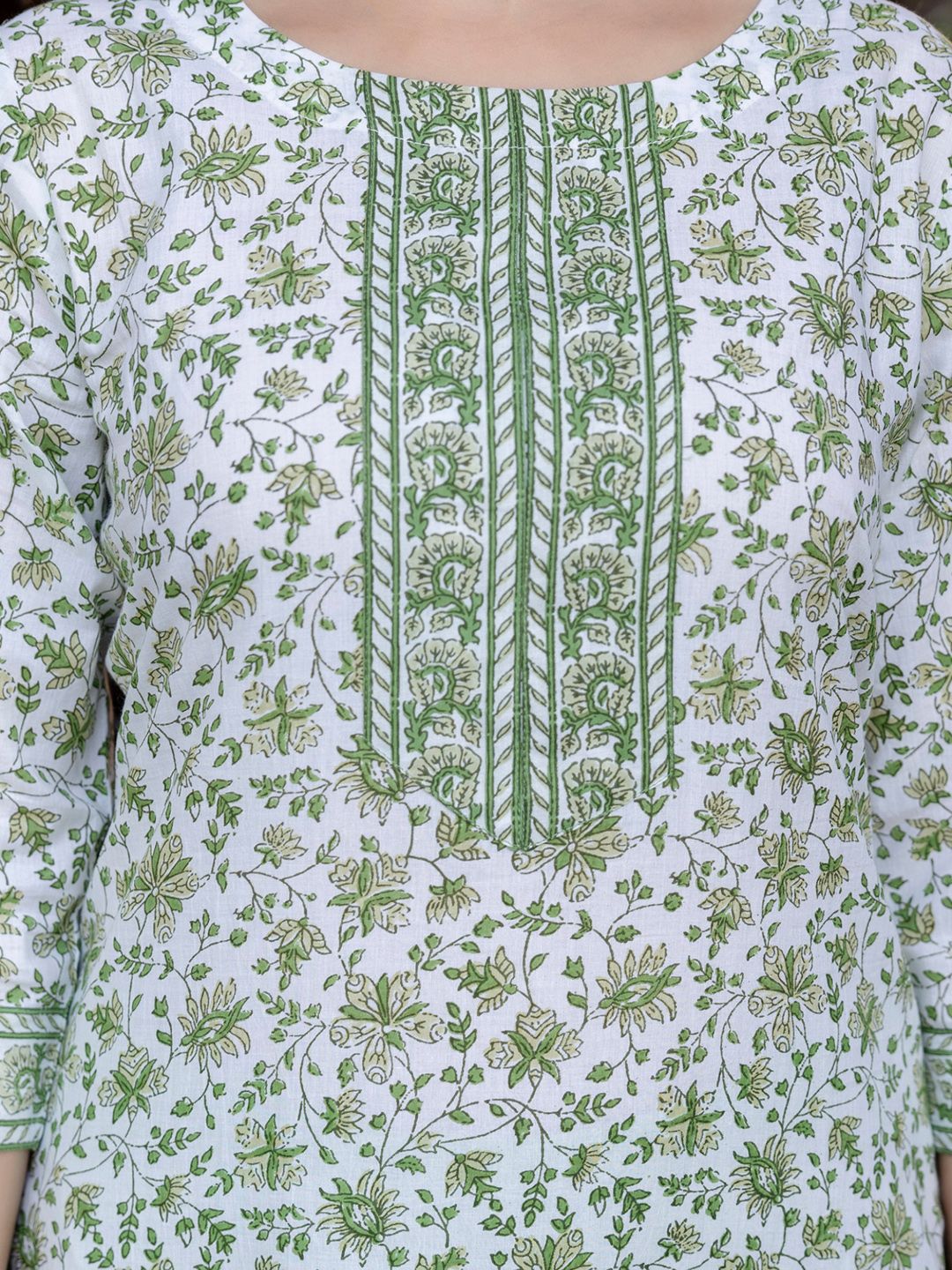 Floral Printed Pure Cotton Straight Kurta With Trouser And Dupatta