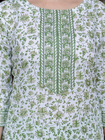 Floral Printed Pure Cotton Straight Kurta With Trouser And Dupatta