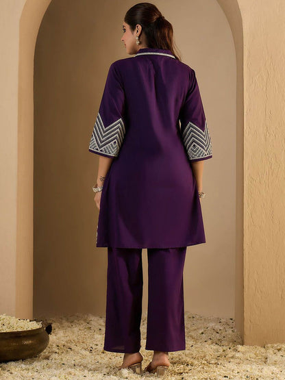 Dhiyona IE Embroidered Shirt Collar Pure Cotton A-Line Tunic With Trouser