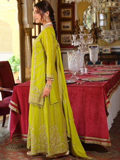 Dhiyona IE Floral Embroidered Zari Kurta With Palazzos & Dupatta