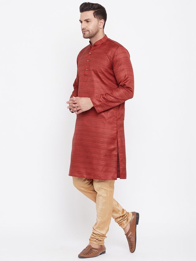 Men's Maroon Silk Blend Straight Kurta Pyjama Set