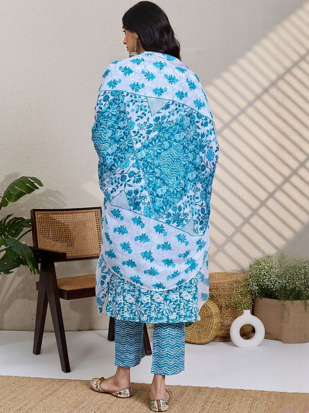 Women Floral Printed Regular Pure Cotton Kurta With Trousers & Dupatta