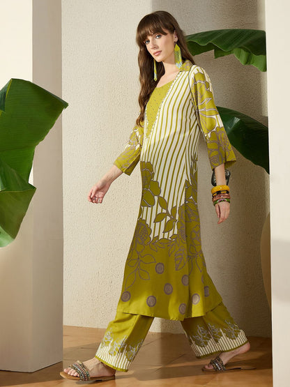 Women Viscose Rayon Printed A-Line Kurta Set