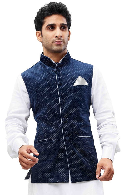 Men's Blue Velvet Straight Nehru Jacket