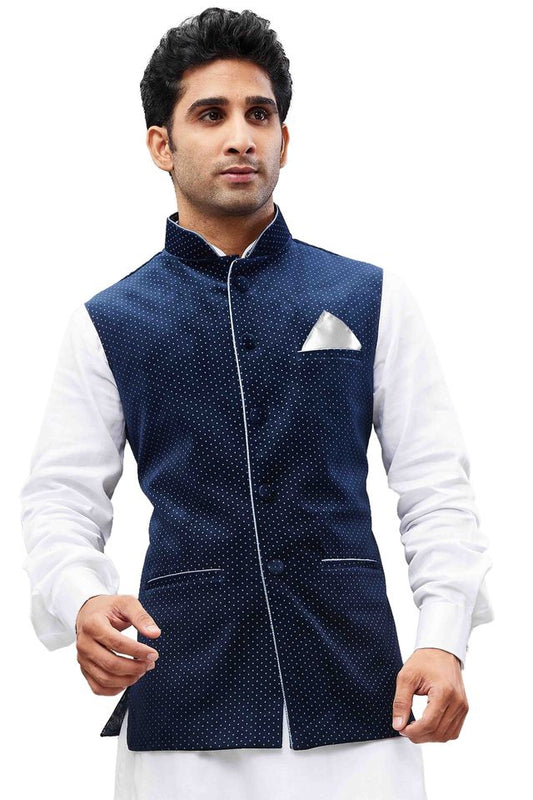 Men's Blue Velvet Straight Nehru Jacket